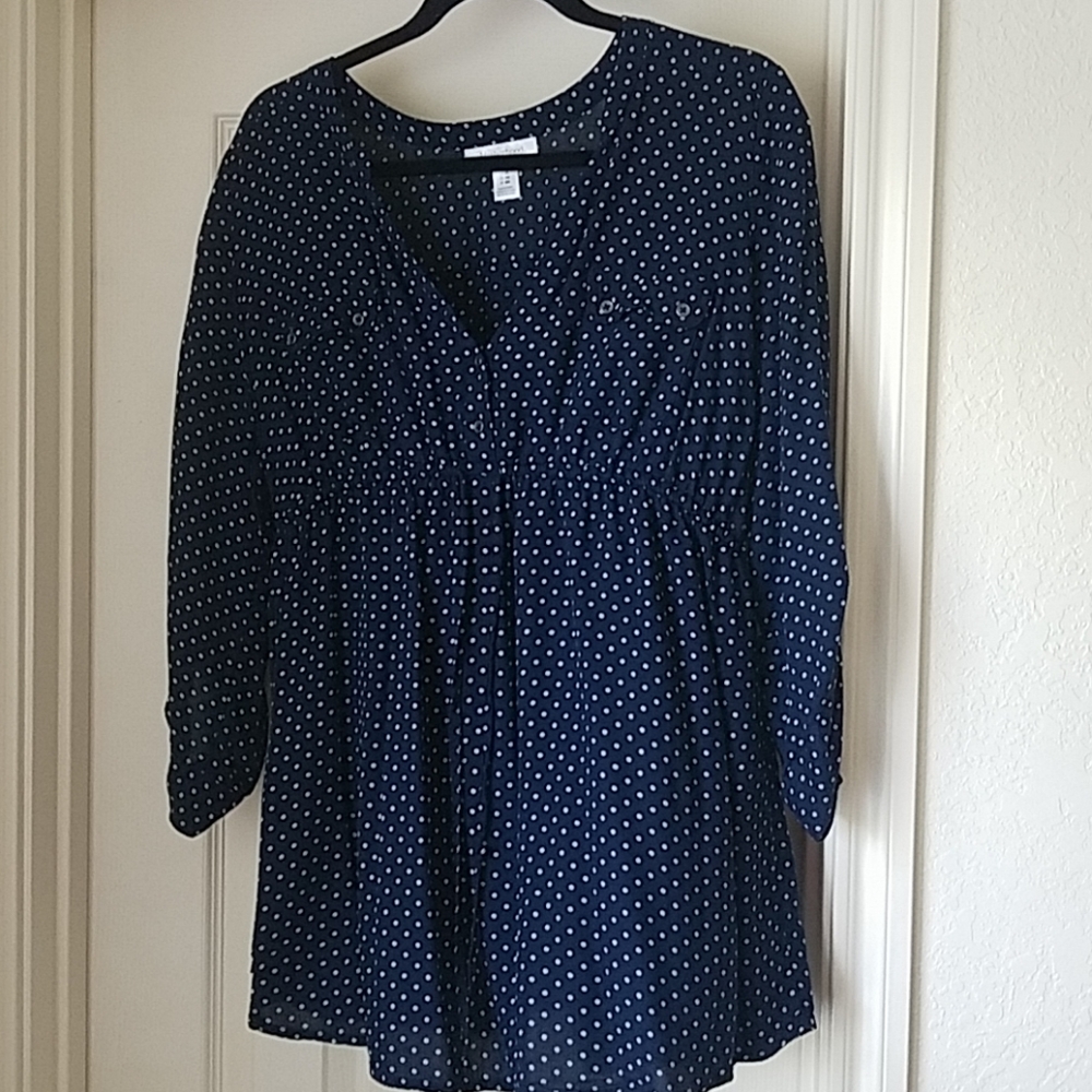 Motherhood Maternity Navy Polka Dot Top